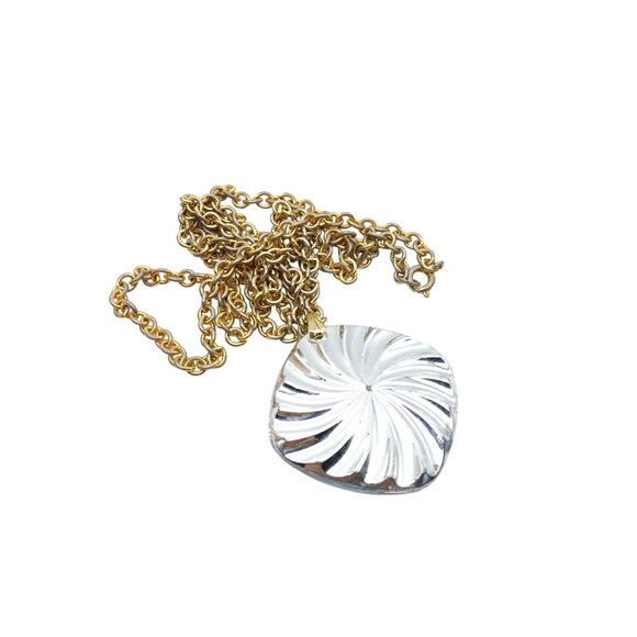 Vintage Gold-Tone Chain Necklace with Iridescent Spiral Floral Pendant - Picture 4 of 4